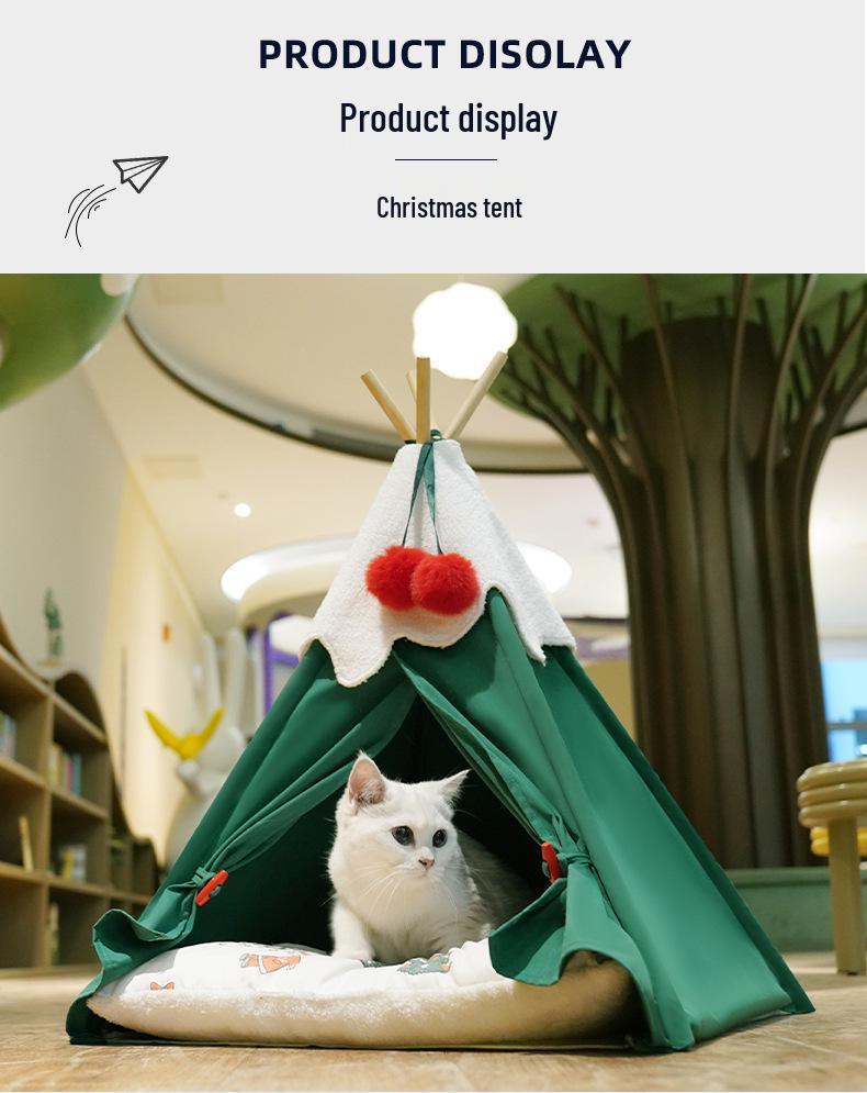 Warm Winter Holiday Cat & Dog Bed: Luxury Semi-Enclosed Thickened Sleeping House