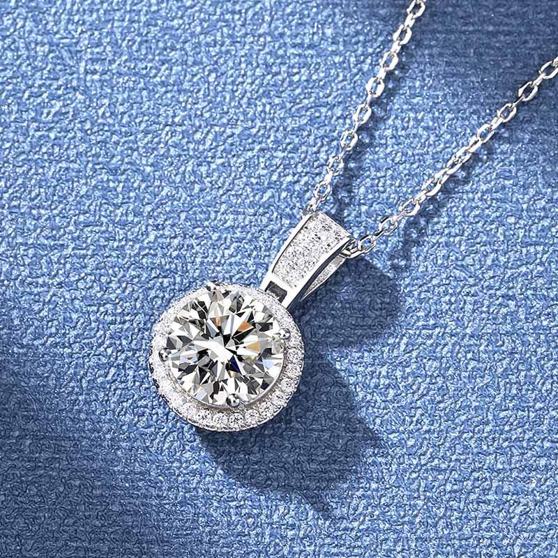 Round Cut 1-Carat D Color VVS Moissanite Necklace, S925 Sterling Silver, 18K White Gold Plated, Non-Fading AU750 Jewelry.