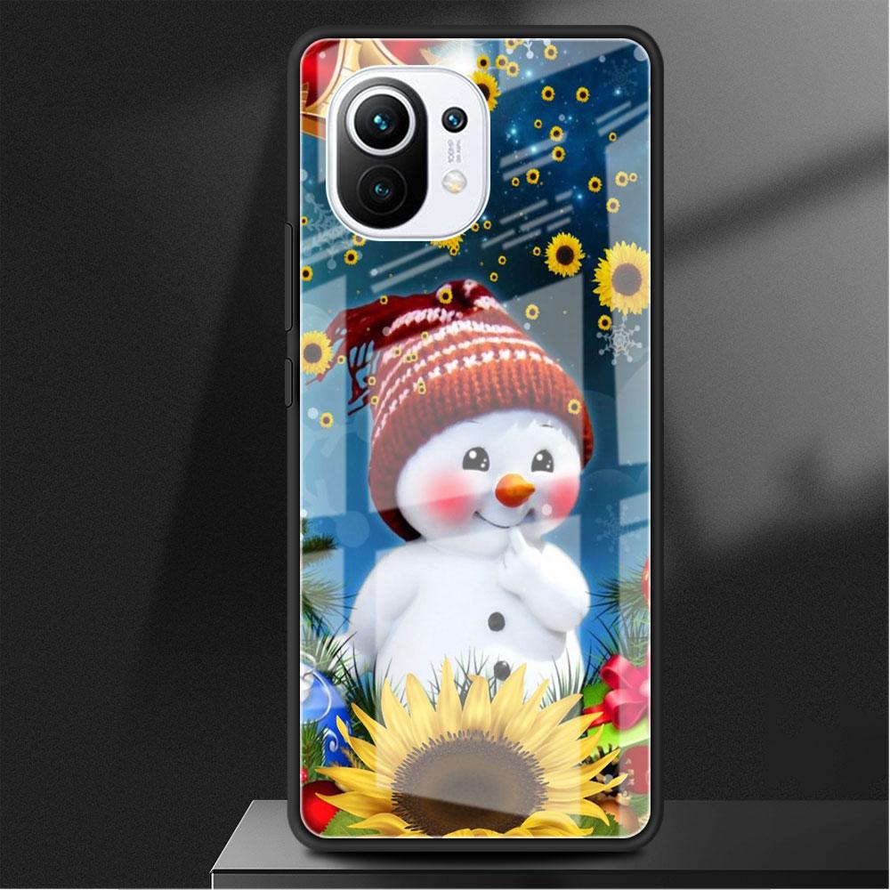 Kreslený Sněhulák Vánoční Skleněný Kryt pro Xiaomi Poco X3 NFC 11 Lite 11T F3 M3 Redmi Note 11 10 9 8 Pro 10S 9S 9A 9C Kryt na Telefon