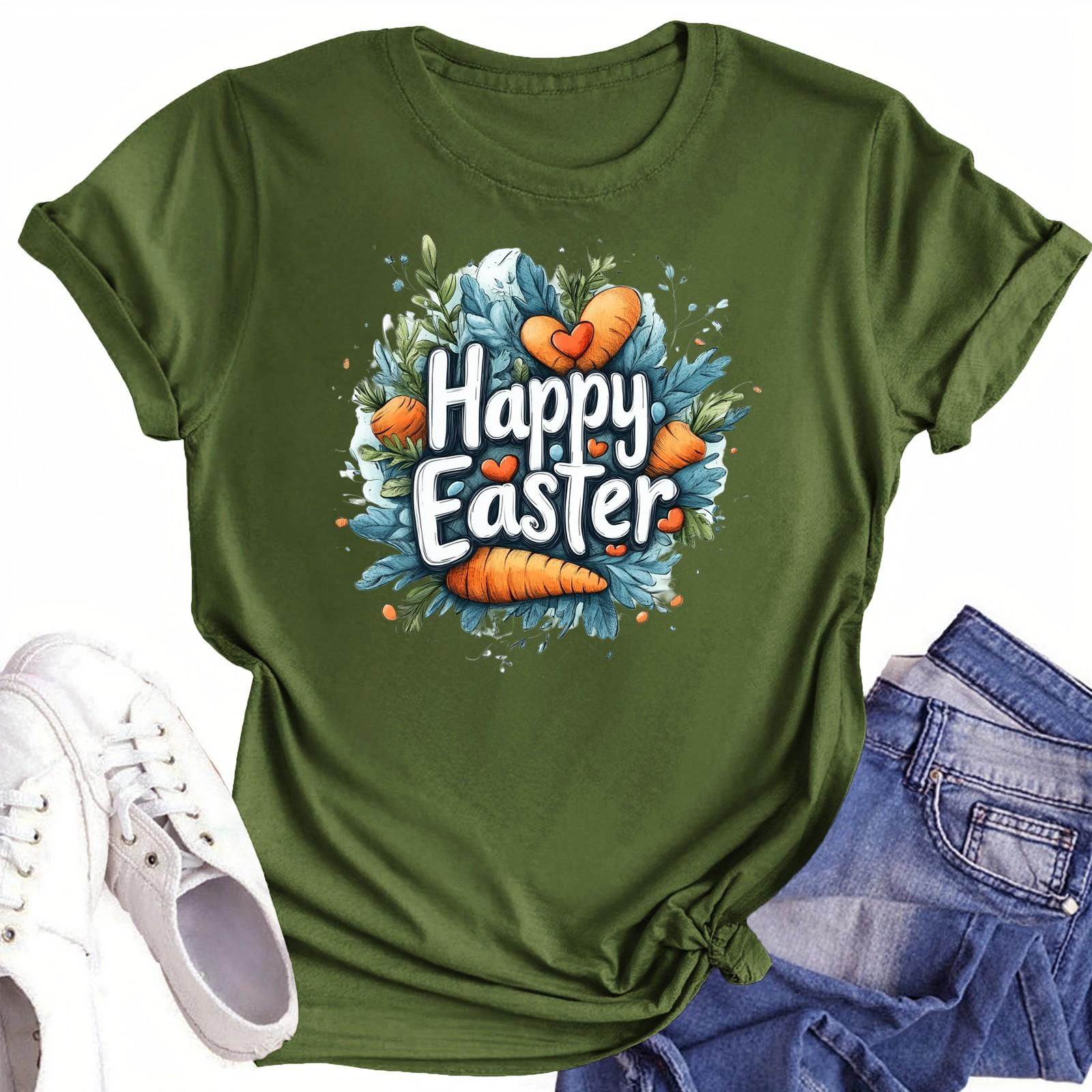 

Женская повседневная футболка с круглым вырезом и короткими рукавами с принтом L армия зеленый