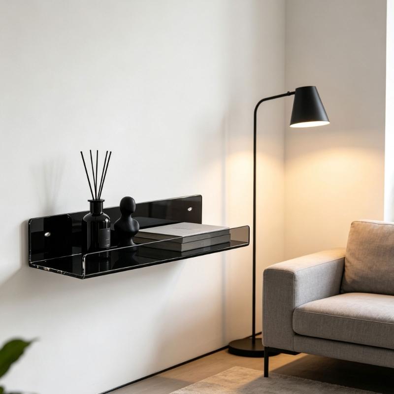 Floating Shelf Set of 2 for Bathroom and Bedroom Wall Use, Acrylic Storage Shelves with Open Access Form for Daily Use