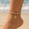 New Bohemia Starfish Conch Shell Beads Anklet For Women Double Heart Beaded Leg Chain Summer Beach Party Barefoot Sandal Jewelry