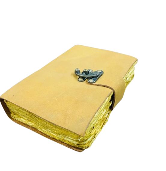 Handmade Yellow Leather Journal 5×7” | Vintage Deckle-Edge Diary with 200 Handmade Pages | Travel Writing Notebook