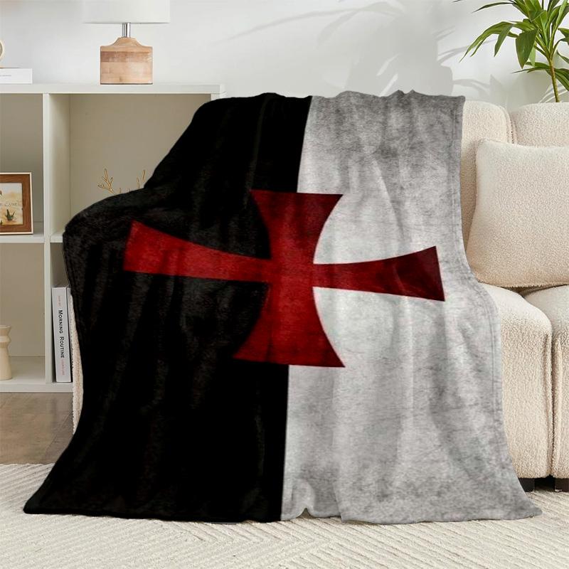 1PC Knights Templar Symbol Flannel Blanket Gift, Suitable for Both Men And Women, Soft Ideal for Beds And Sofa, Birthday Or Christmas Gift