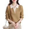 Lapel knitted sweater top spring large size medium sweater bottoming shirt fake two-piece sweater women