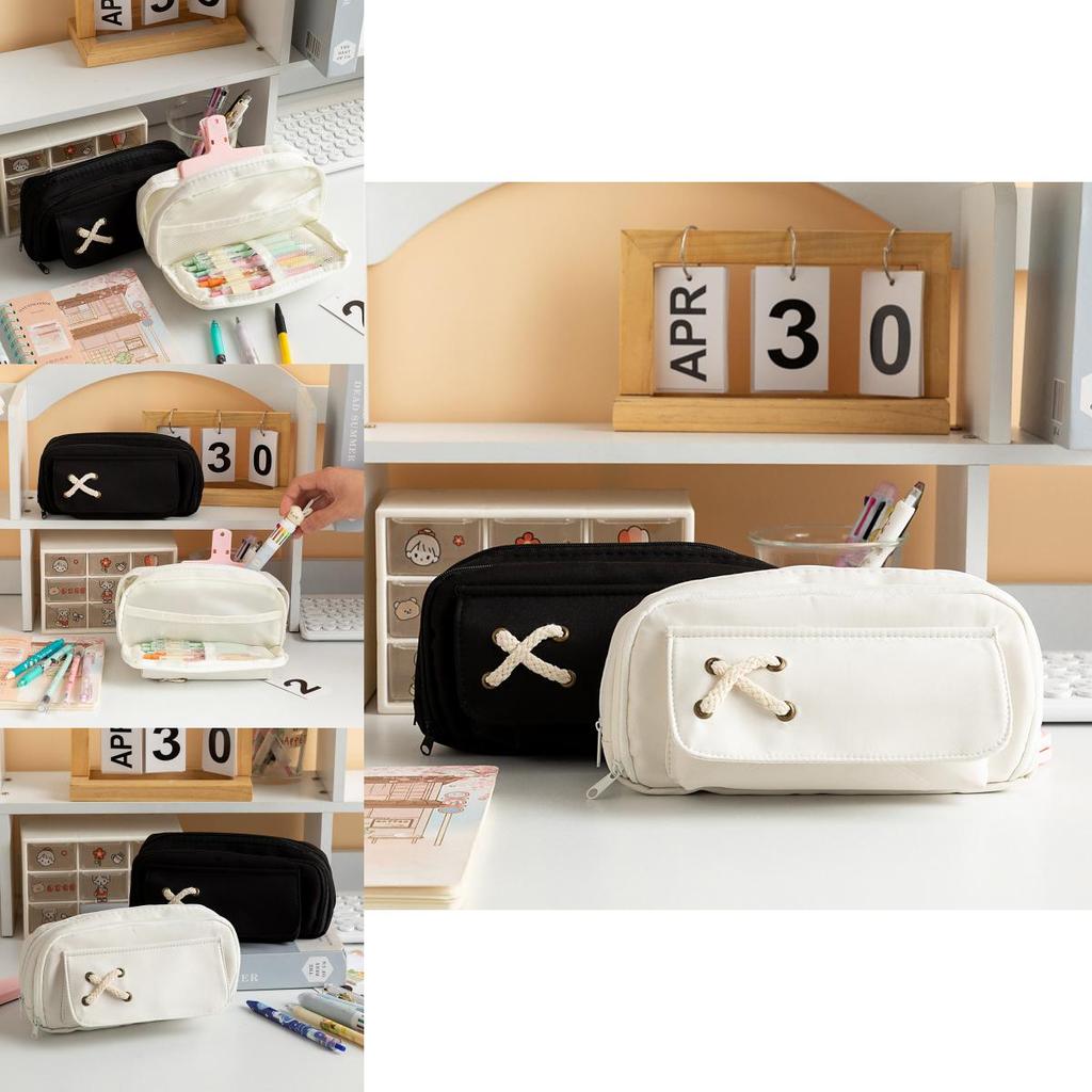 Unisex Rope Pencil Pouch With Multiple Layers For School Supplies And Stationery