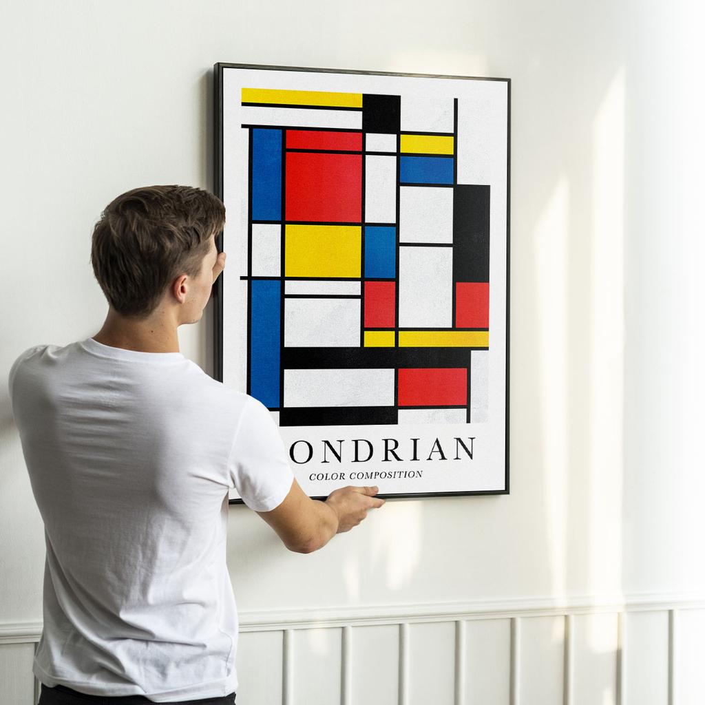 Plakat mondrian kompozycja kolorystyczna
