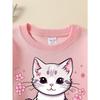 European Sizes Girls Soft Crewneck Sweatshirt Cute Kitten with Cherry Blossoms Print, Casual All-Match, Ideal Holiday Present