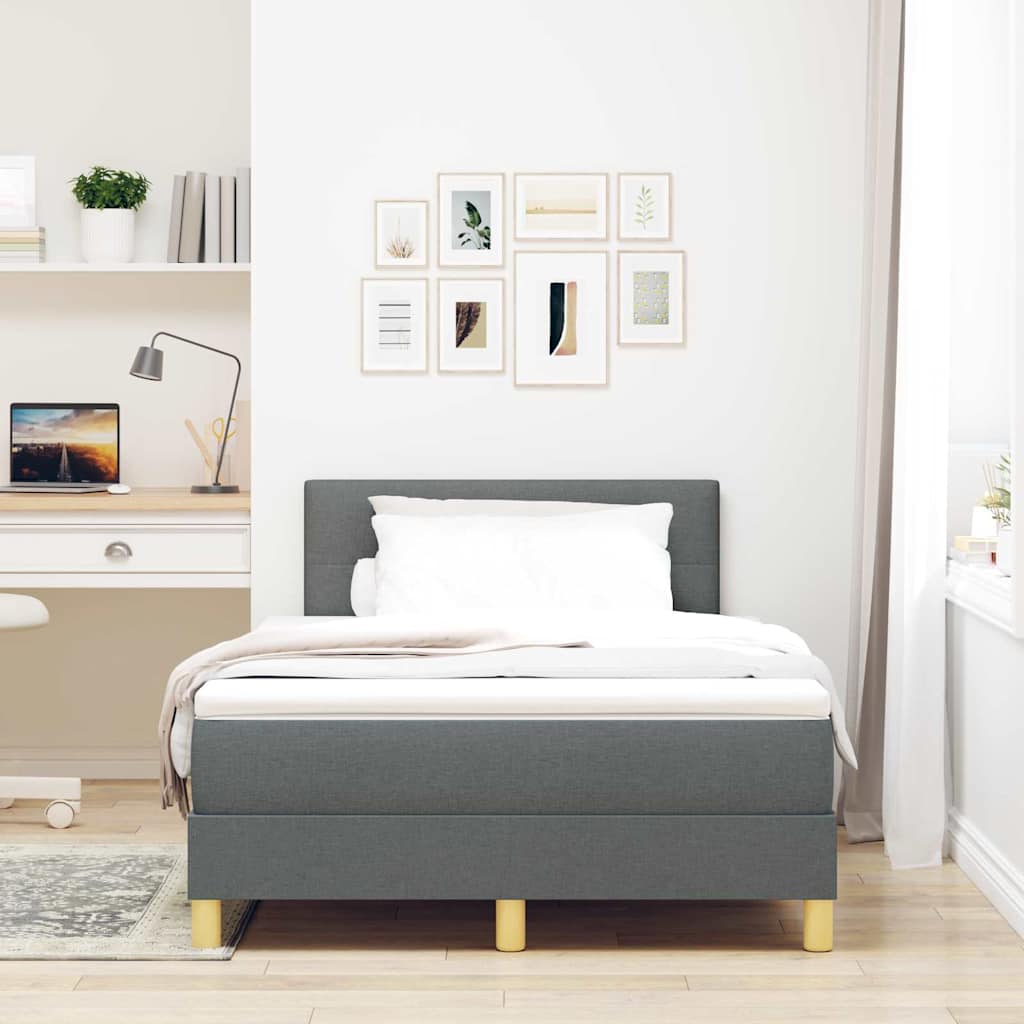 Boxspring Bed with Pillow Dark Gray 120 X 190 Cm Fabric
