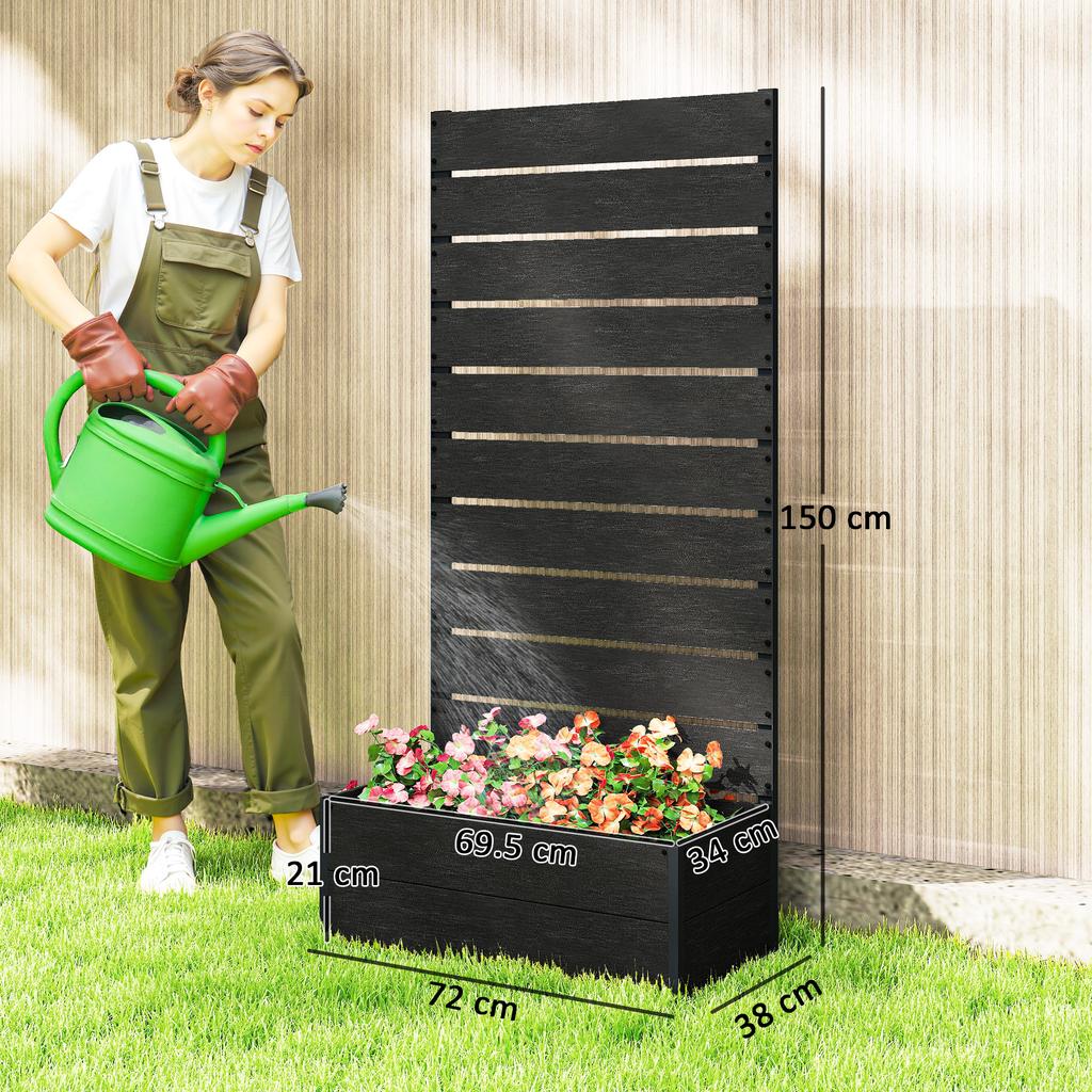 34 X 69.5 Cm Garden Planter Box With Back Trellis Black