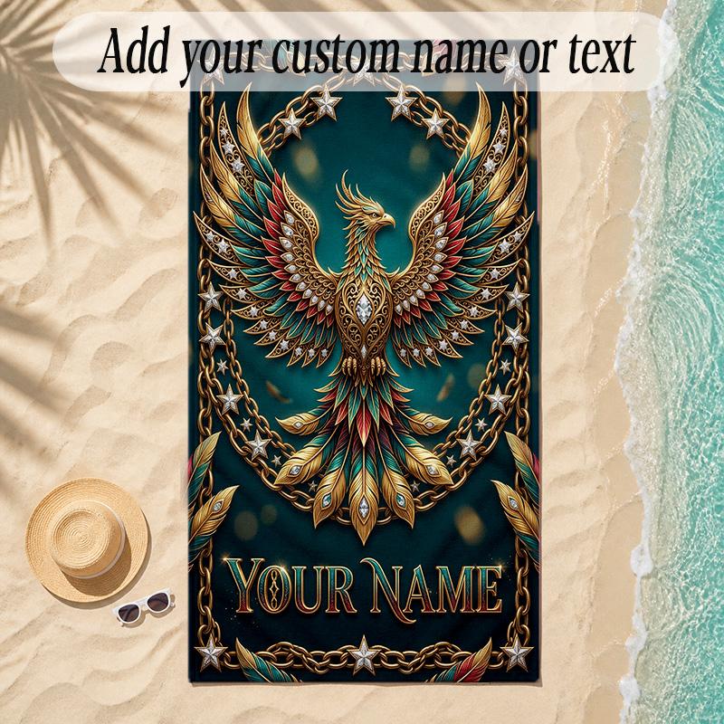 Birds Theme Soft Beach Towel Personalized Custom Name Text Towel Portable for Beach Pool Travel