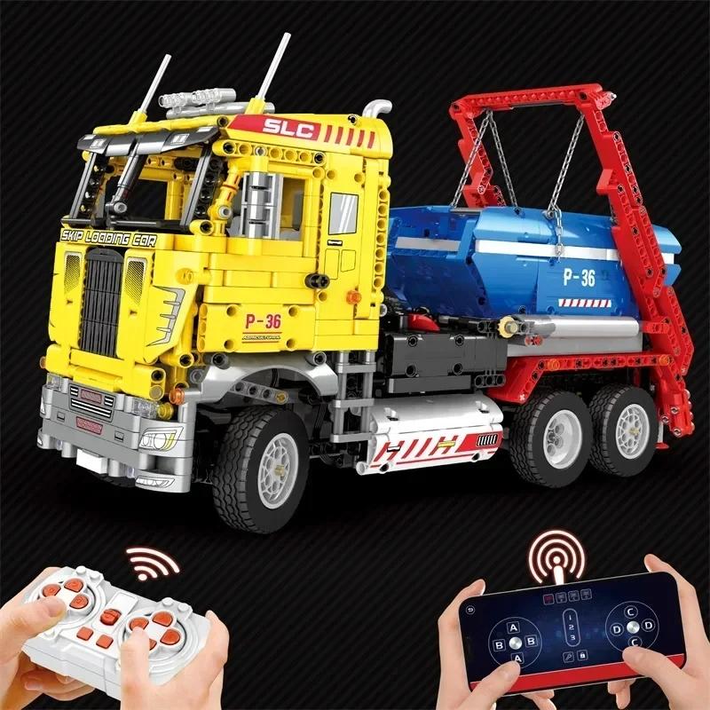 Non-Toxic 1918Pcs Skip Loading Truck Model Building Blocks City Engineering Vehicle Remote Control Technology Blocks Kids Diy Toys Gifts