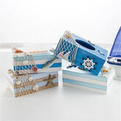 Storage Box 24cm Decorative Creative Wooden Marine Restaurant Storage Organizer Napkin Holder Wood Board Mediterranean-style