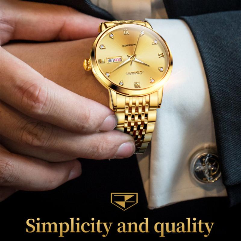 JINSHIDUN Novo Relógio Masculino de Negócios e Lazer Relógio Mecânico Automático Moda Diamante À Prova D'Água Luminoso Relógio Masculino de Alta Qualidade