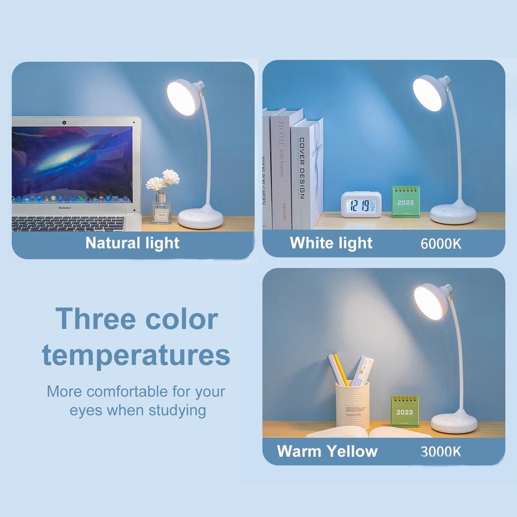 LED Ögonskydd Skrivbordslampa USB Uppladdningsbar Läslampa 3000- 6000K Långtryck Steglöst Dimbar