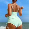 2Pcs/Set Women Sexy High Waist Shell Sling Ruffle Hem Bikini Set Shape Bra Drawstring Swimming