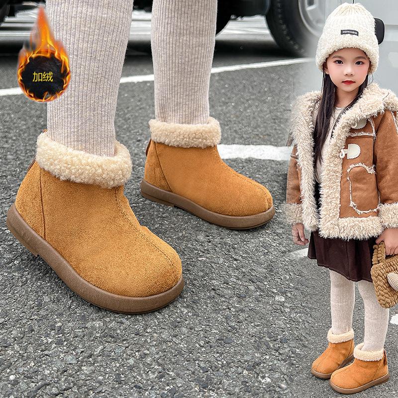 Girls Winter Fleece Lined Snow Boots Stylish Warm Cotton Shoes Korean