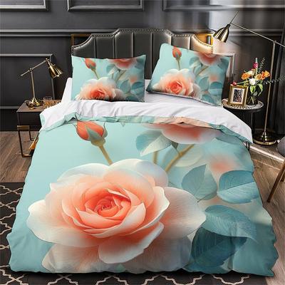 Ropa de Cama de Poliéster Serie Rosa Impresión Digital 3D Juego de Dos o Tres Piezas