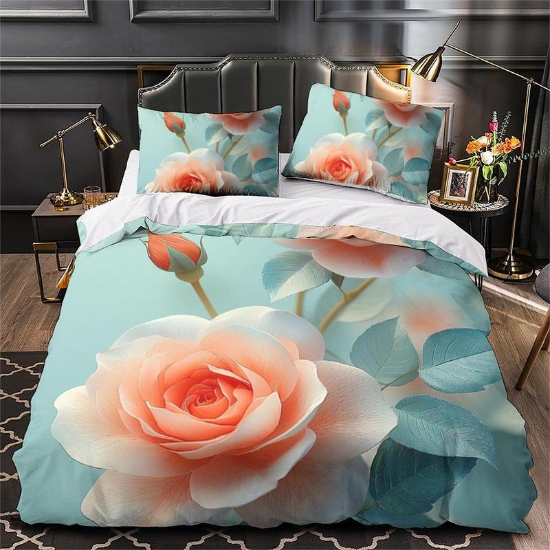 

Комплект постельного белья из полиэстера с 3D цифровой печатью серии «Розы», двух- или трехпредметный EU single 135*200