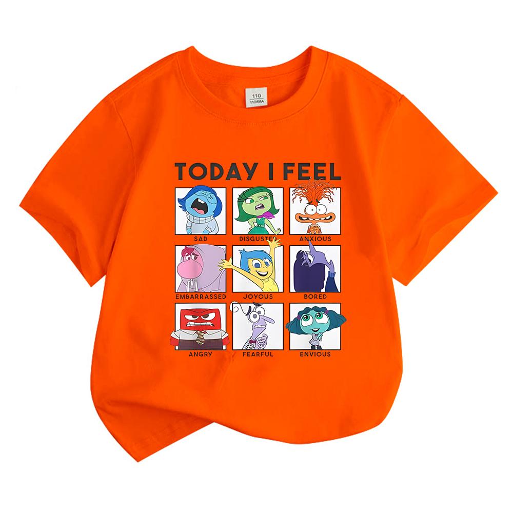 Oggi mi sento Inside Out 2 Magliette Bambini Pieni di Emozioni Salute Mentale Cotone Manica Corta per Ragazzi/Ragazze Cartoni Animati Anime Magliette