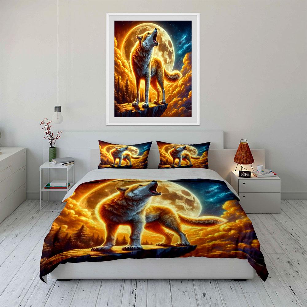 Howling wolf with moon. Bedding sets Duvet cover sets Duvet covers Pillowcases(1*Duvet Cover 2*Pillowcases without duvet insert)