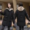 Womens Warm Puffer Coat With Hooded Design Loose Fit Mid-Length Winter Jacket Cotton-Padded Outerwear