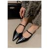 2025 New Summer Women's Dress Shoes Leather Slip on Pointed Toe Sandals Buckle Slingbacks Mid Heels Pumps Sandalias Mujer