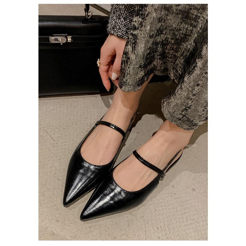 2025 New Summer Women's Dress Shoes Leather Slip on Pointed Toe Sandals Buckle Slingbacks Mid Heels Pumps Sandalias Mujer