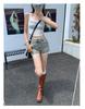 Women's High-Waisted A-Line Denim Shorts - Spring/Summer Elastic Style for Outerwear, Super Short and Trendy