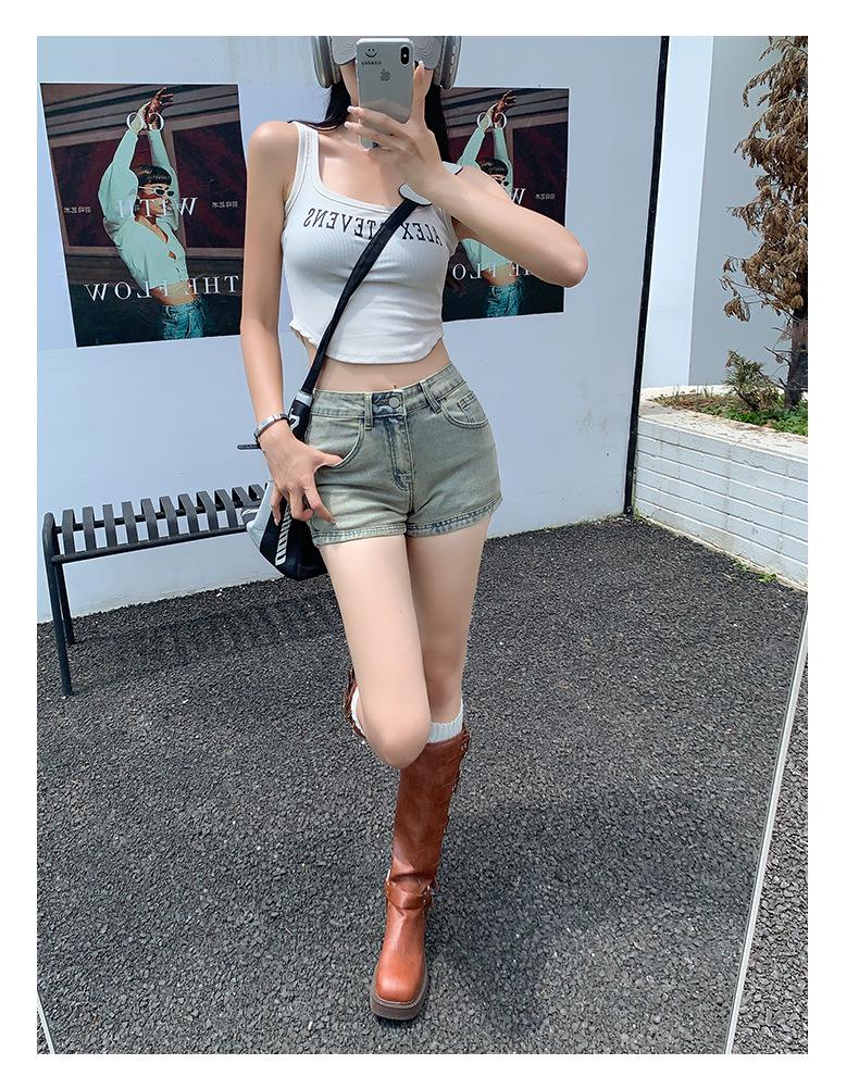 Women's High-Waisted A-Line Denim Shorts - Spring/Summer Elastic Style for Outerwear, Super Short and Trendy