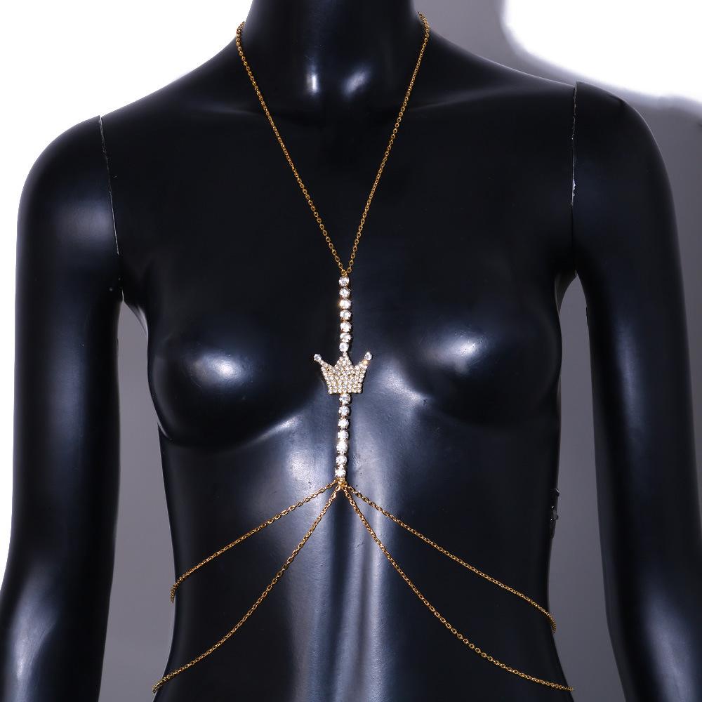 Chaîne de Corps Bikini Sexy pour Femme Une Pièce Strass Paillettes Bling Glacé Zirconium CZ Couronne Chaîne de Soutien-gorge Bijoux de Corps