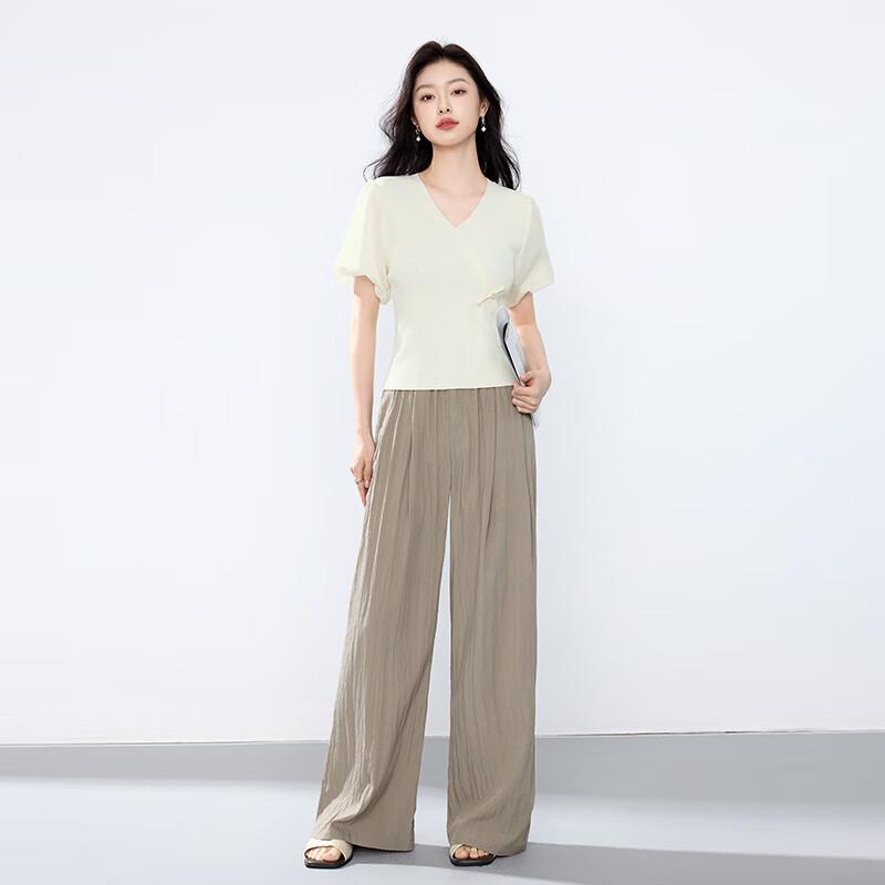 JOY SPEAKER Stylish Short-Sleeve V-Neck Blouse