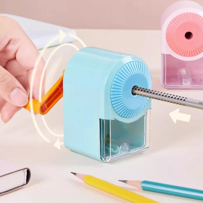 Classroom Manual Pencil Sharpener with Shavings Container, Auto Feeding In Adjustable Thickness Sharpener for Student