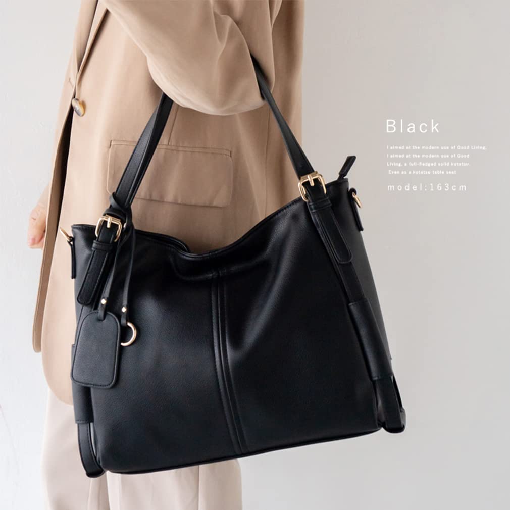 VITAFELICE Women's Belt Handle 2-Way Tote Bag (bsib-p3702x) (Black)