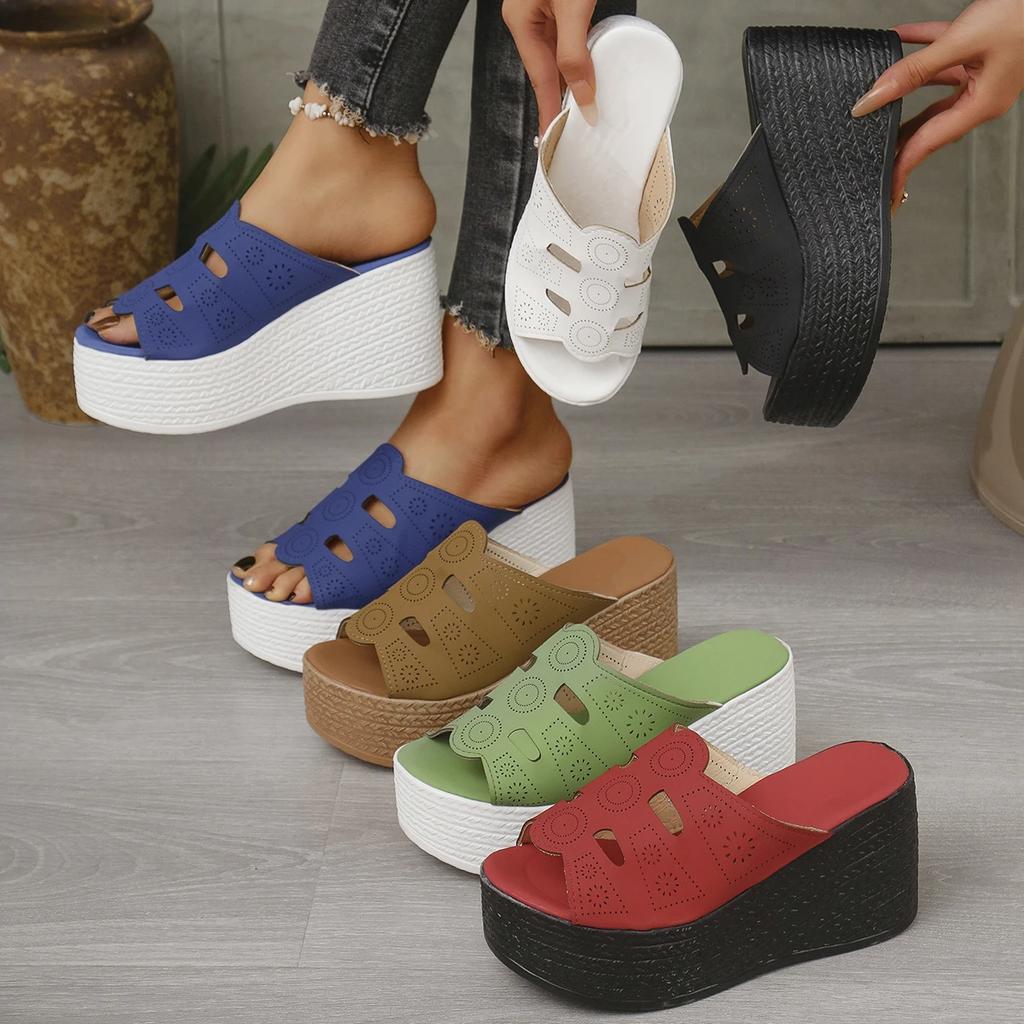 Fashion Fashion Hollow Out Wedge Heel Sandals Women Peep Toe Chunky Platform Sandals Woman Summer Anti Slip Thick Bottom Beach Slippers
