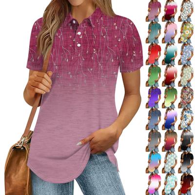 Women's Fashion Casual Lapel Short Sleeve Printed Shirt Women's Button Up Tops