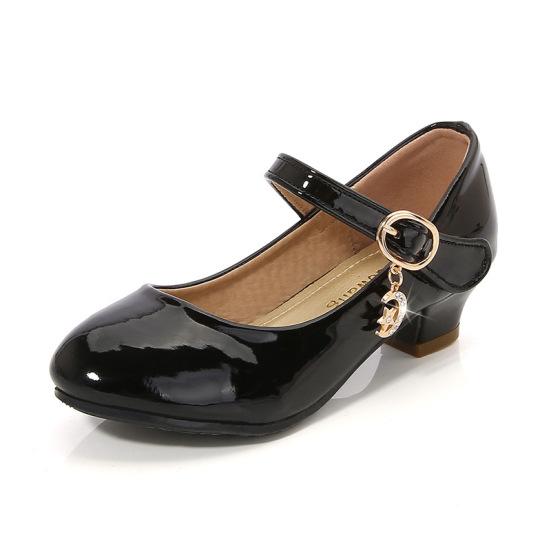 

Girls leather shoes, high heels, princess shoes, dance performance shoes 33 чёрный
