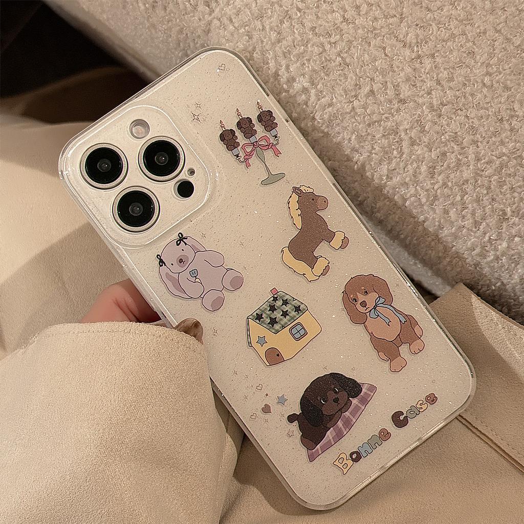Childlike Little Animals for IPhone 16 Mobile Phone Case Glitter for IPhone 15 Promax Soft Case 14 Double Layer Cartoon 17