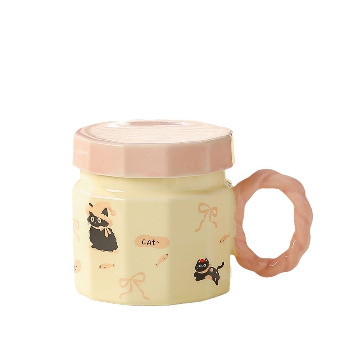 

Cute Cat Mug High looking Ceramic Cup with Lid To Give Girls Birthday Gifts Souvenirs 301-400ml
