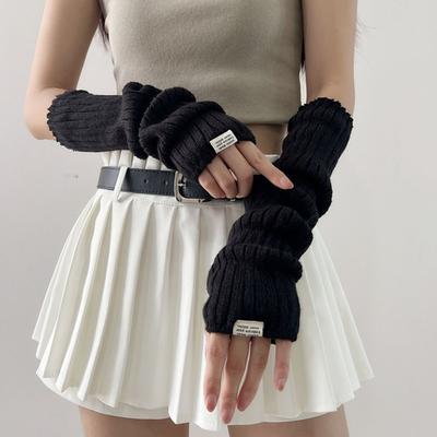 Fingerless Long Wrist Gloves False Sleeves Black White Elbow Mittens Arm Warmers Finger Sleeves Cover Half Finger Gloves