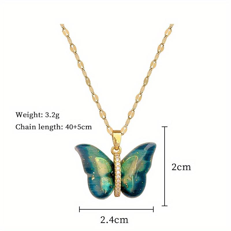 Colorful Crystal Butterfly Charm Necklace Simple Insect Clavicle Chain For Women Girl Fashion Jewelry Accessories Gift