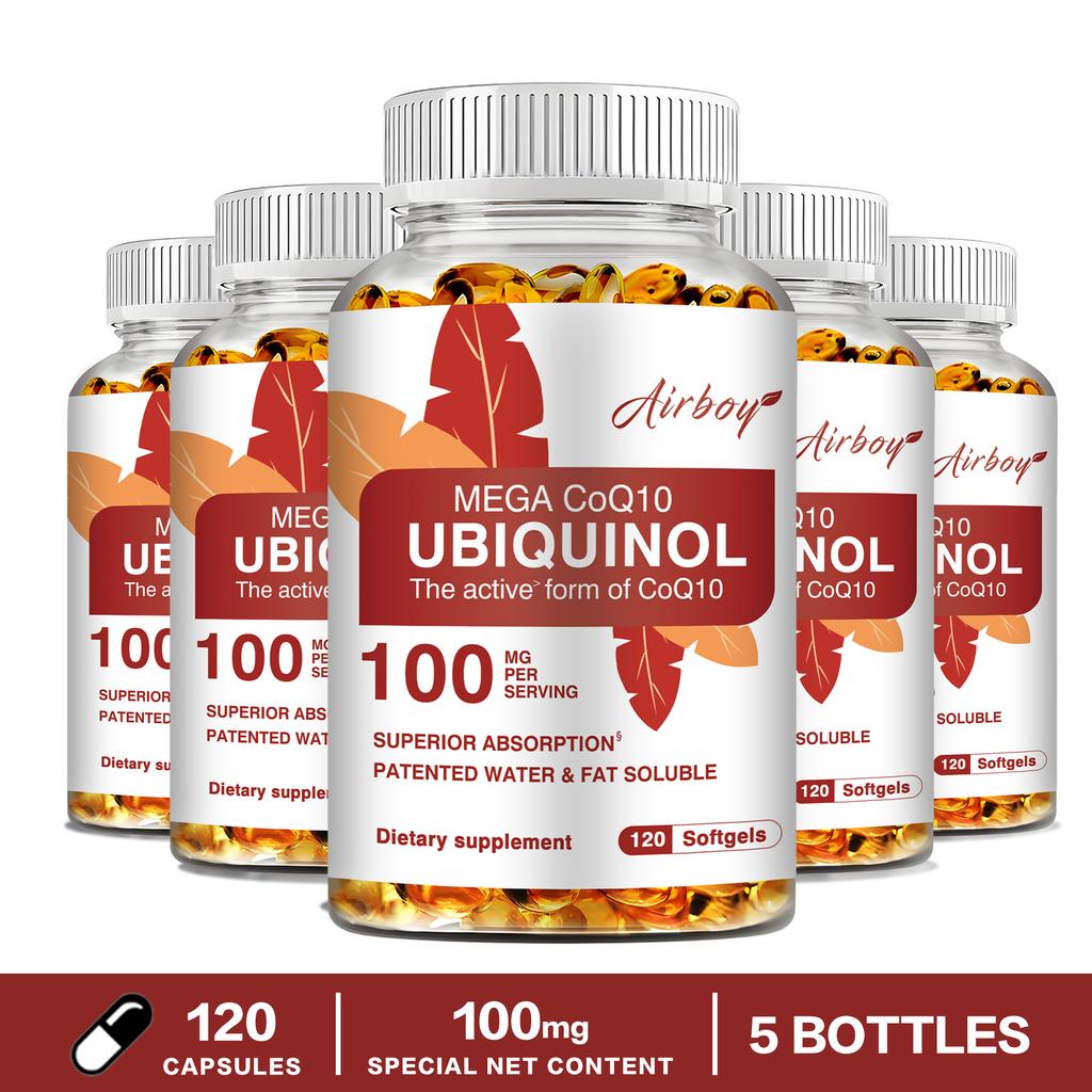 Airboy Ubichinol CoQ10 100mg Weichkapseln 120 Stück — Tägliches Wohlbefinden, Antioxidativer Schutz, Nährstoffunterstützung