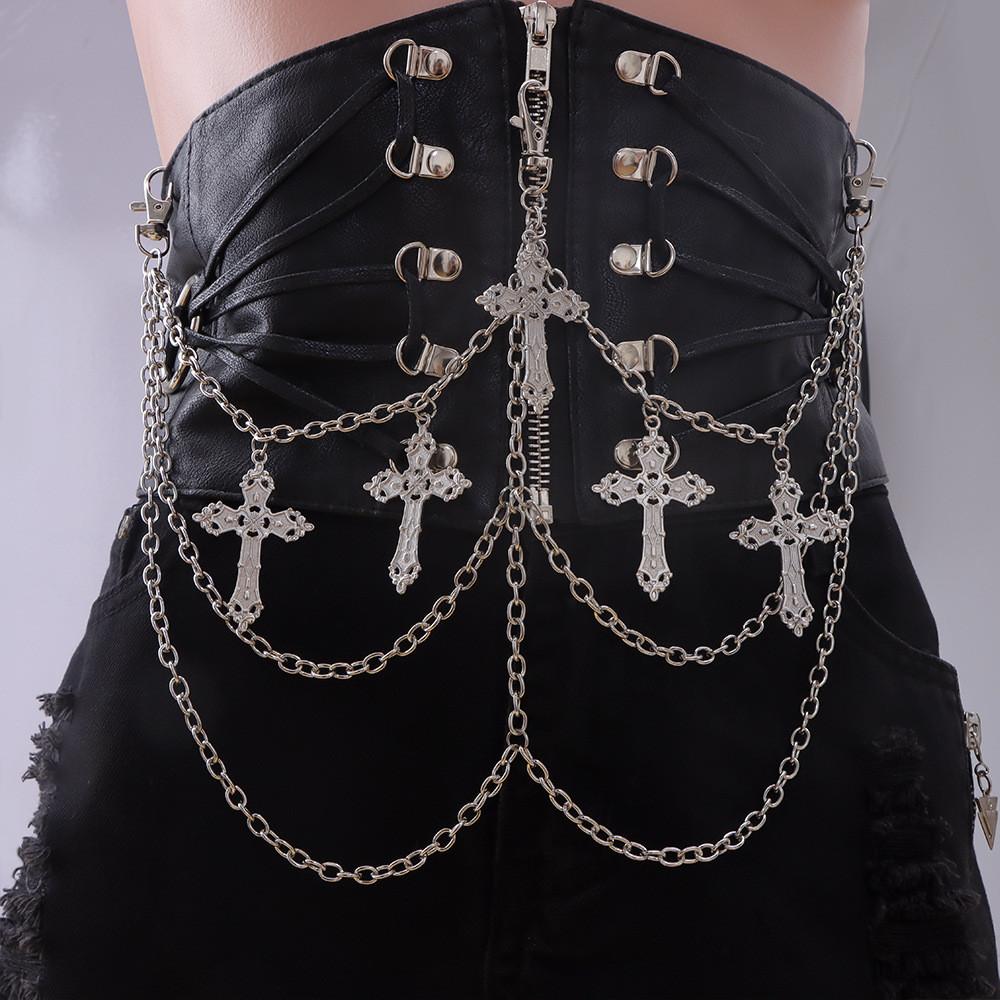 Cross Pendant Hip Chain For Men Women Hip Hop Fashion Body Jewelry 115cm Metal Accessory