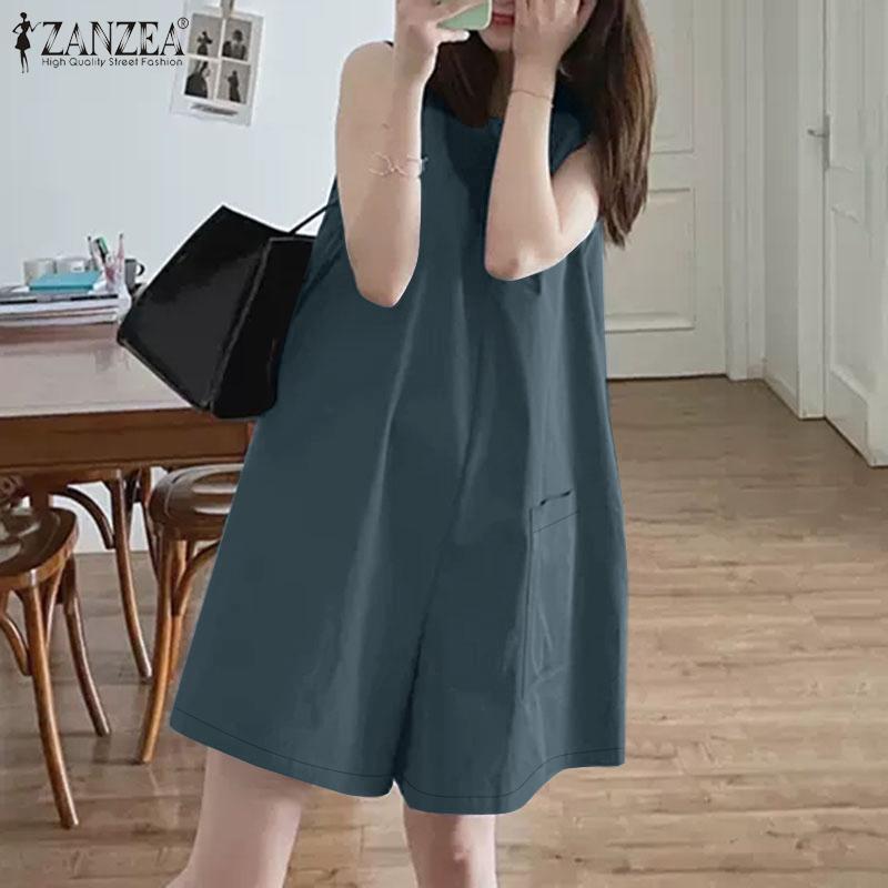 ZANZEA Womens Loose Casual O-neck Sleeveless Summer Short Jumpsuits Overalls