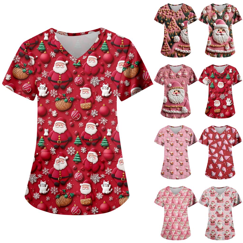 Dámská módní ležérní vánoční tričko s potiskem a kapsou