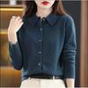 Autumn And Winter New Women's Cardigan Exquisite Long Sleeved Sweater Large  Knitted Lapel Collar Sweater Purple