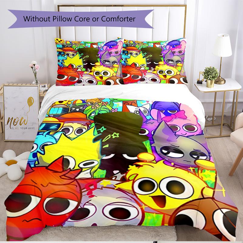 3pcs Duvet Cover Set (1*Duvet Cover + 2*Pillowcase, Without Core), Sprunki Game Print Soft All‑Season Bedding Set, Home Bedroom Decor Gift