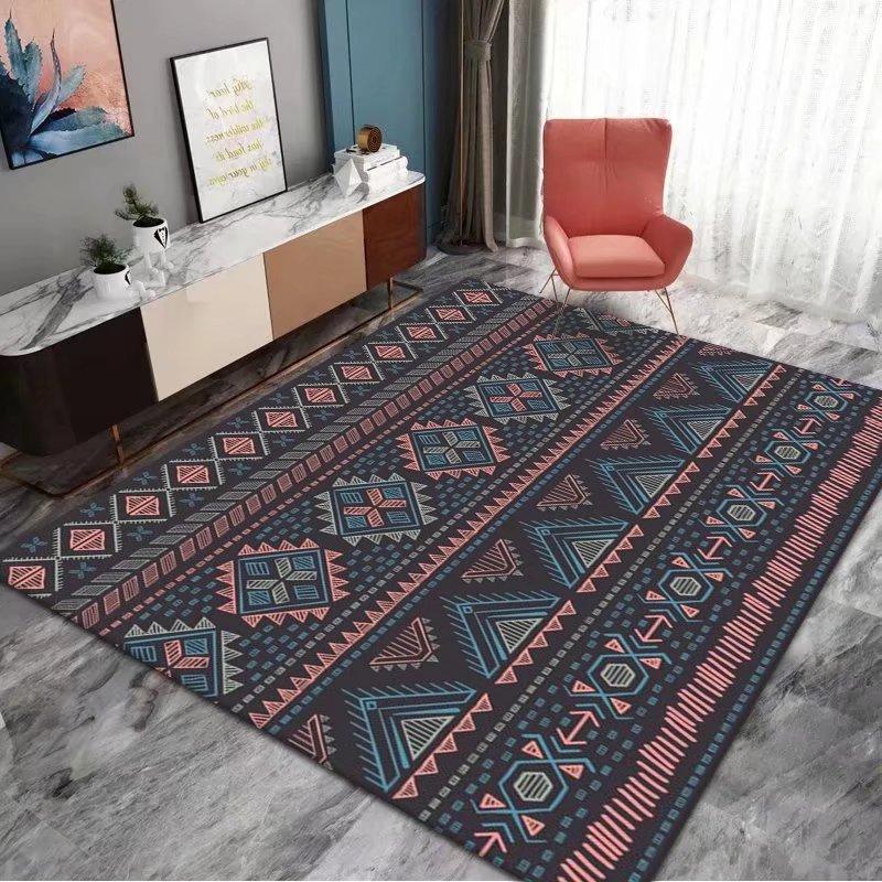 Bohemian Mandala Carpet Black Beige Lace Border Intricate Pattern Non Slip Area Rug for Vintage Home Decor