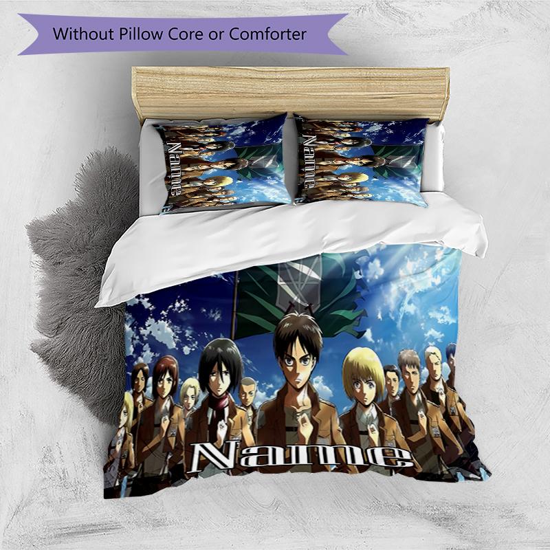 3 szt. Spersonalizowany Zestaw Pościeli Attack on Titan Zapięcie Poszewki na Kołdrę Zawiera 1 Poszewkę na Kołdrę & 2 Poszewki na Poduszki na Wszystkie Pory Roku Wystrój Sypialni