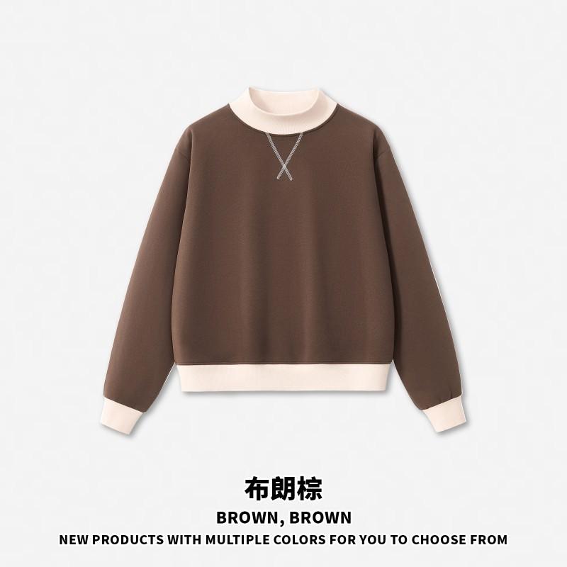 RS Womens 350G Fleece Color Block Mock Neck Sweatshirt Warm Fall American Style Casual Top